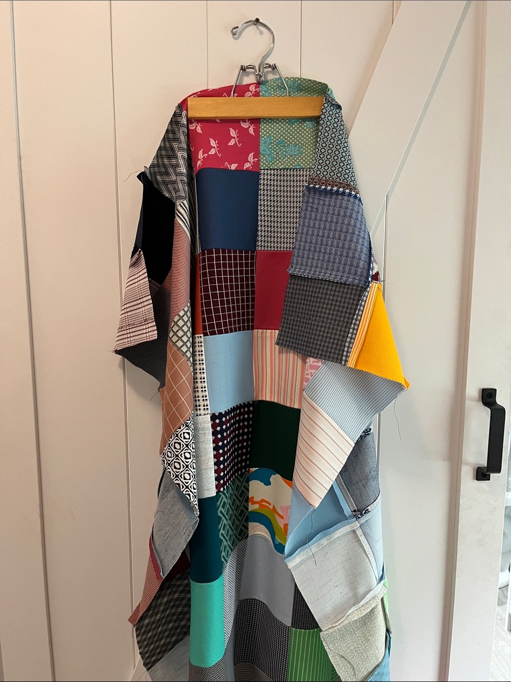 Vintage Patchwork QuiltTop in Multicolor Blocks (red, navy, yellow, green, pink)